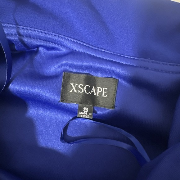 NEW $278 XSCAPE [ 8 ] Bow Detail One-Shoulder Mermaid Gown in Marine Blue S2047 - Picture 5 of 13